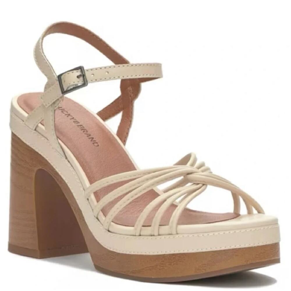 Lucky Brand Ismene Women's 8 Platform Block Heel Strappy Sandal Cream